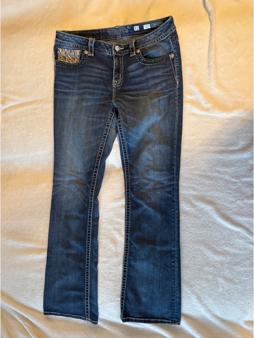 Miss Me Jeans Womens 31 Mid Rise Bootcut Fleur De Lis